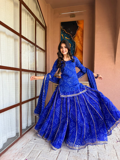 Kumkum Blue Bandhani Sharara Set