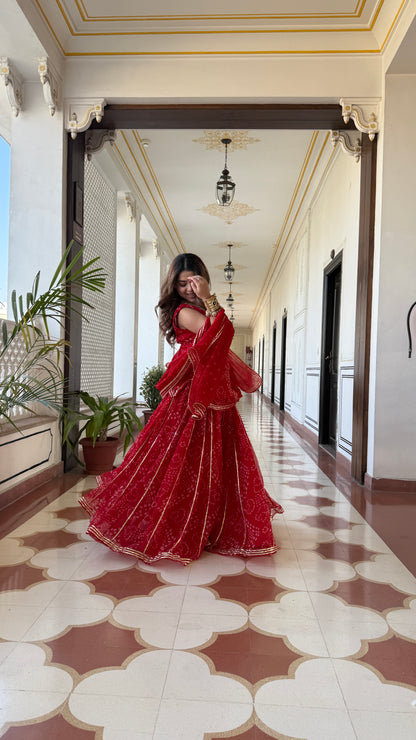 Kumkum Red Bandhani Sharara Set