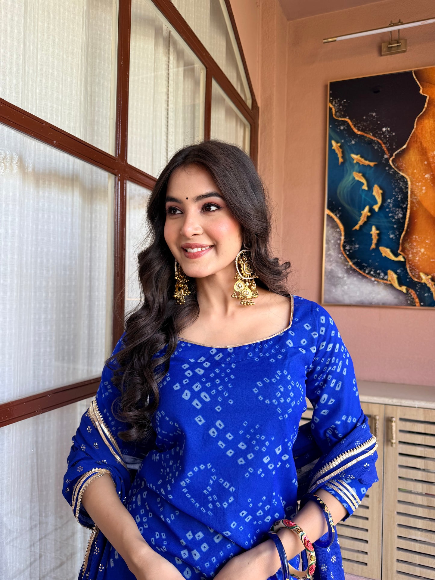 Kumkum Blue Bandhani Sharara Set