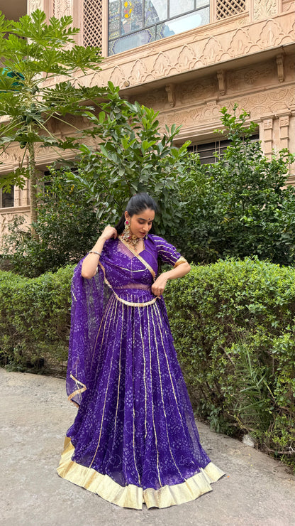 Siddhi Purple Bandhani lehenga