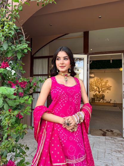 Kumkum Pink Bandhani Sharara Set