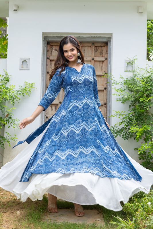 Mirza Indigo Modal Silk Kali Kurta Set