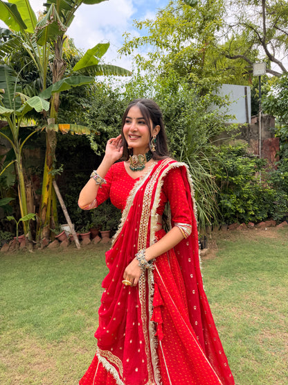 Niti Red Bandhani Lehenga