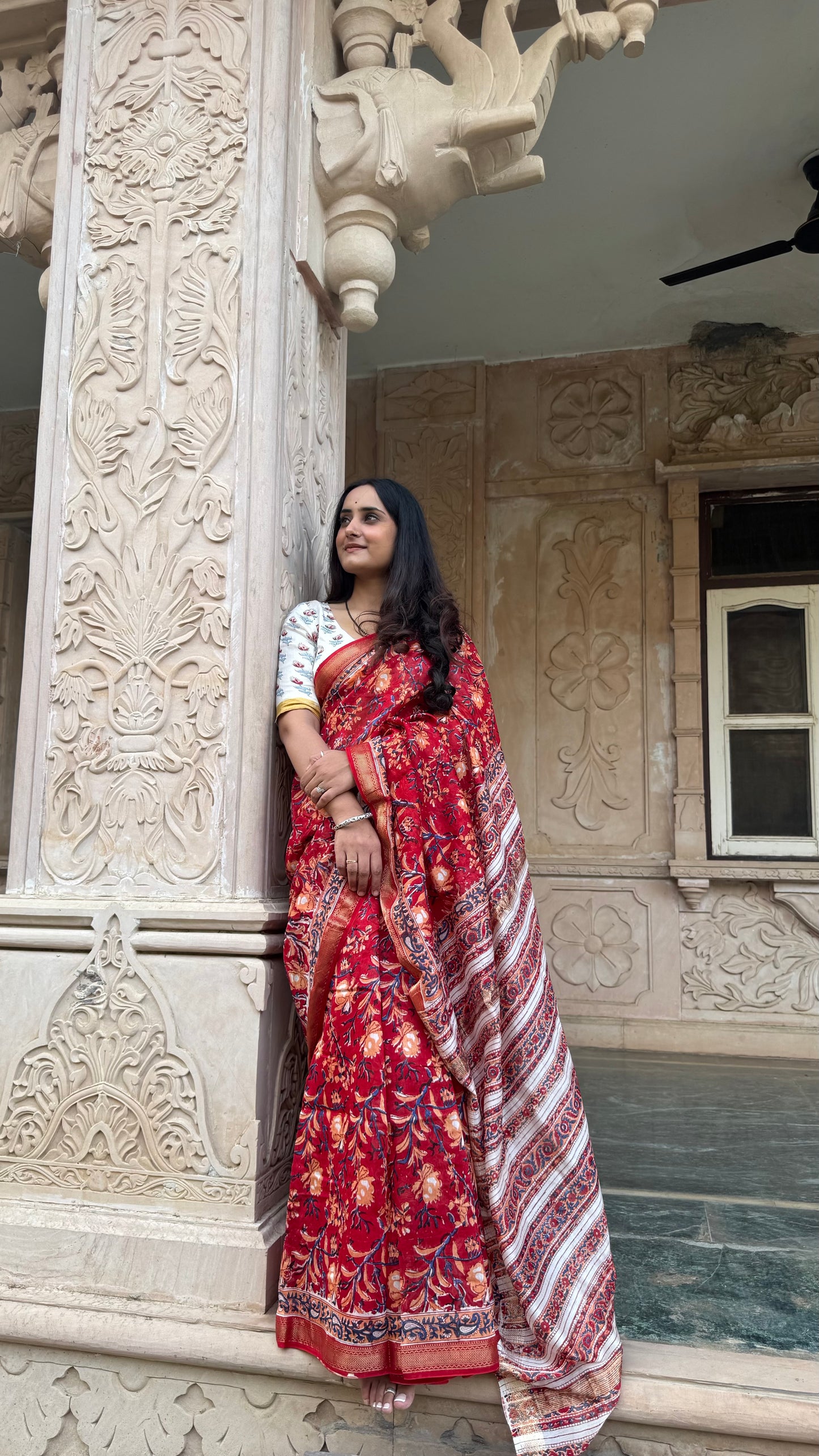 Sindoor Handblock Maheshwari Saree (Teerth By Amaanyaa)