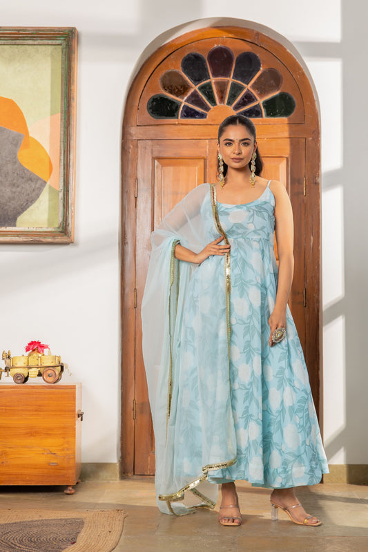 Aneet Blue Chiffon Suit Set