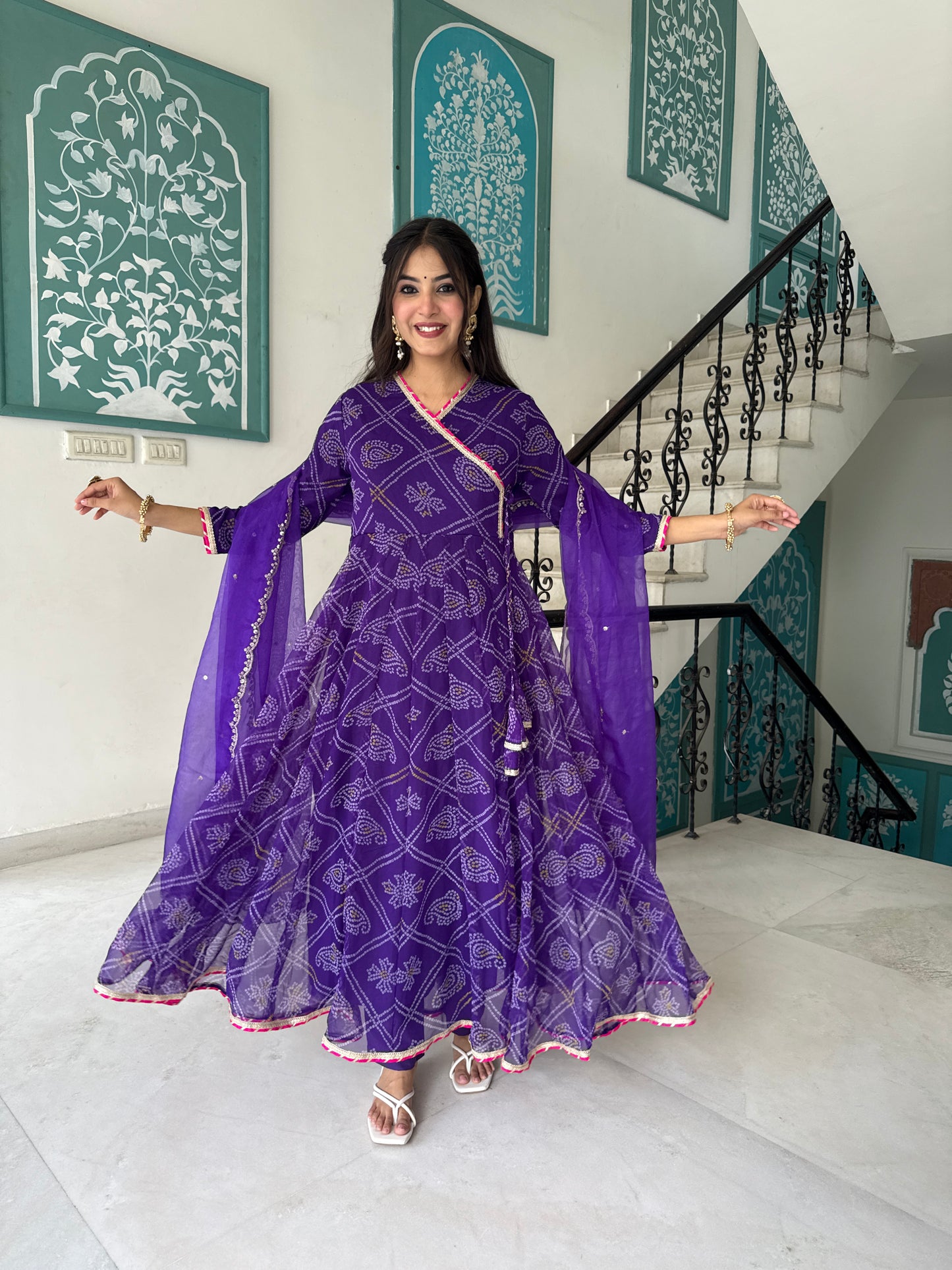 Ruhee Purple Bandhani Anarkali Set