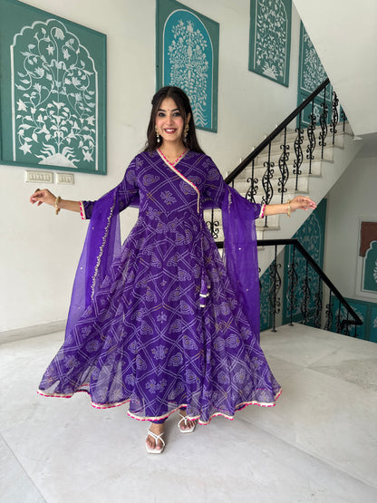 Ruhee Purple Bandhani Anarkali Set
