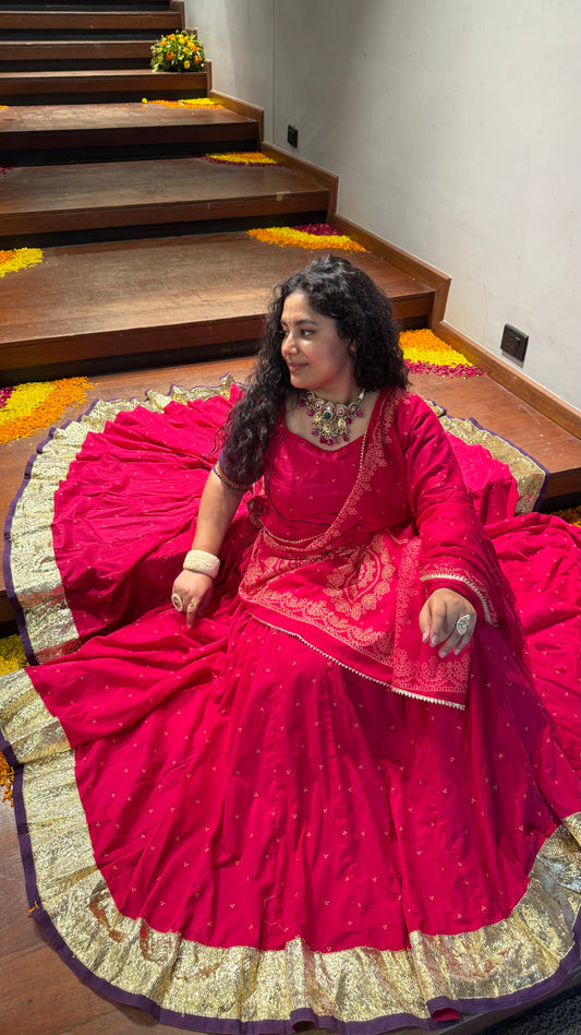 Hridya Pink Bandhani Lehenga Set