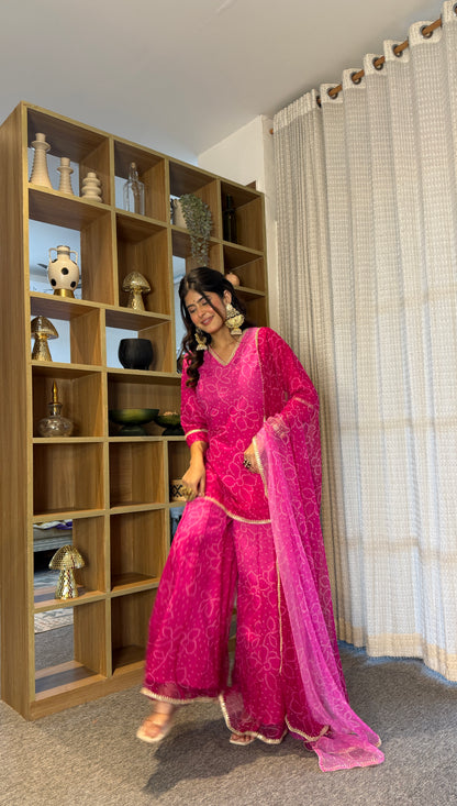 Pranjali Pink Bandhani Kurti Palazzo Set