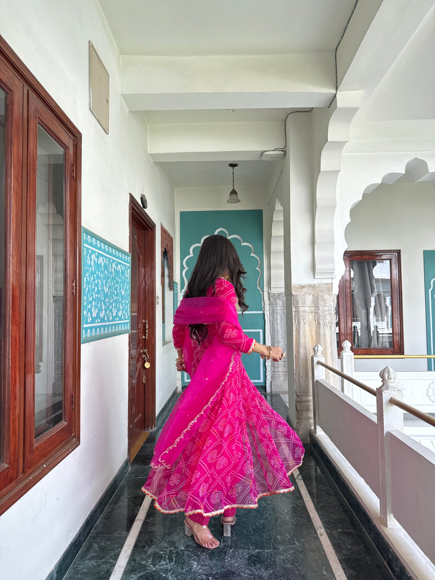 Ruhee Pink Bandhani Anarkali Set