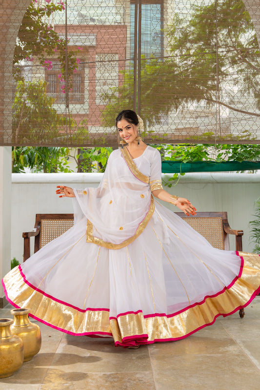Hansini White Pink Lehenga Set