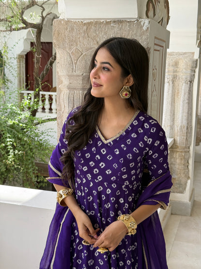 Arya Purple Bandhani Anarkali Set