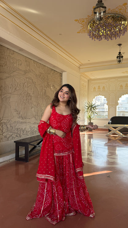 Kumkum Red Bandhani Sharara Set