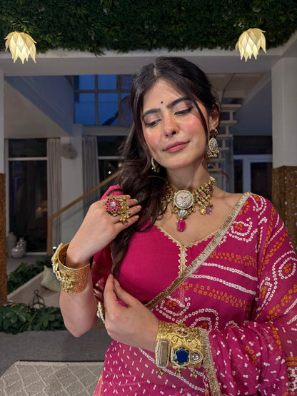 Falguni Pink Bandhani Lehenga
