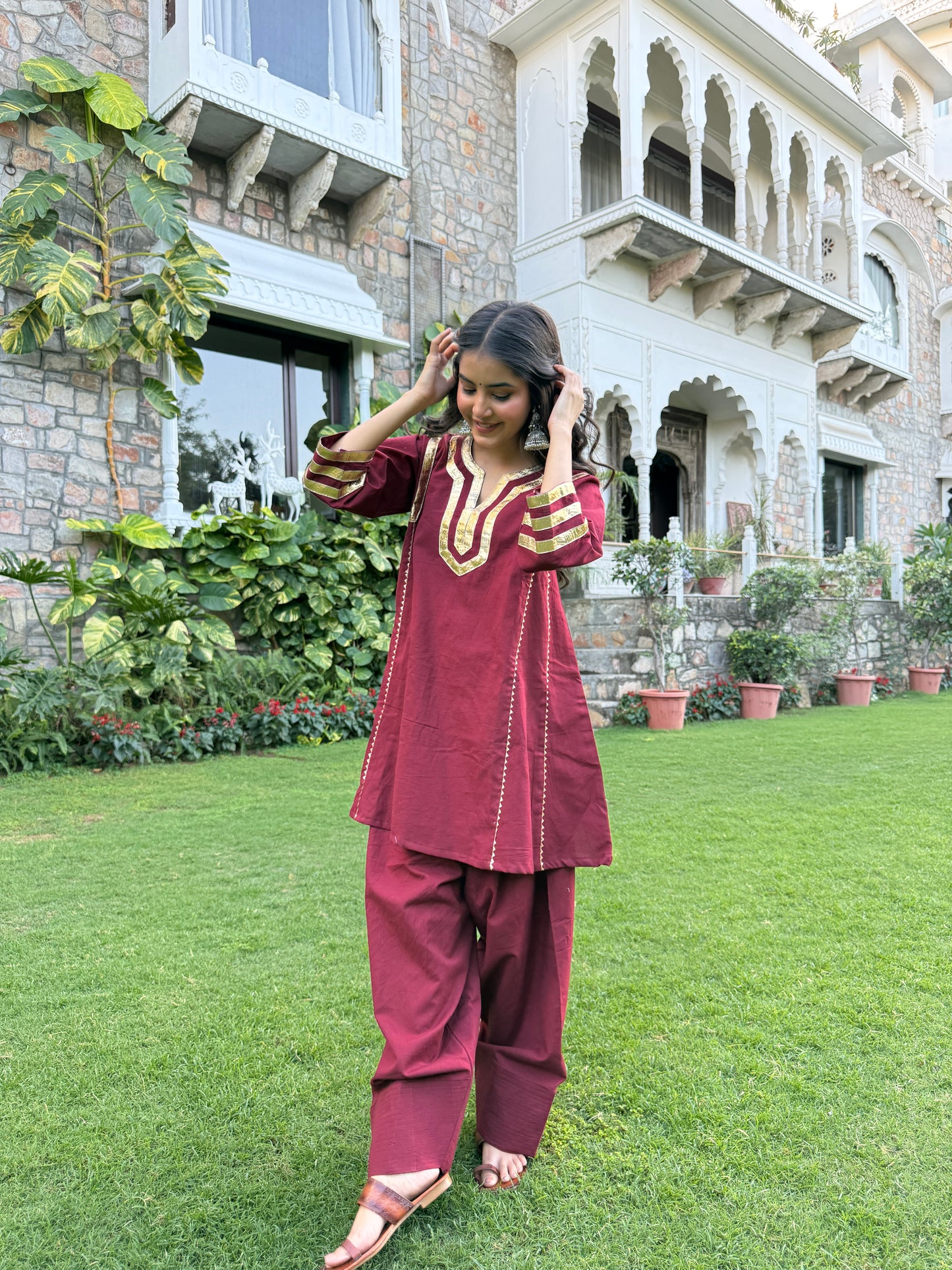 Shivli Maroon Cotton Farshi Set
