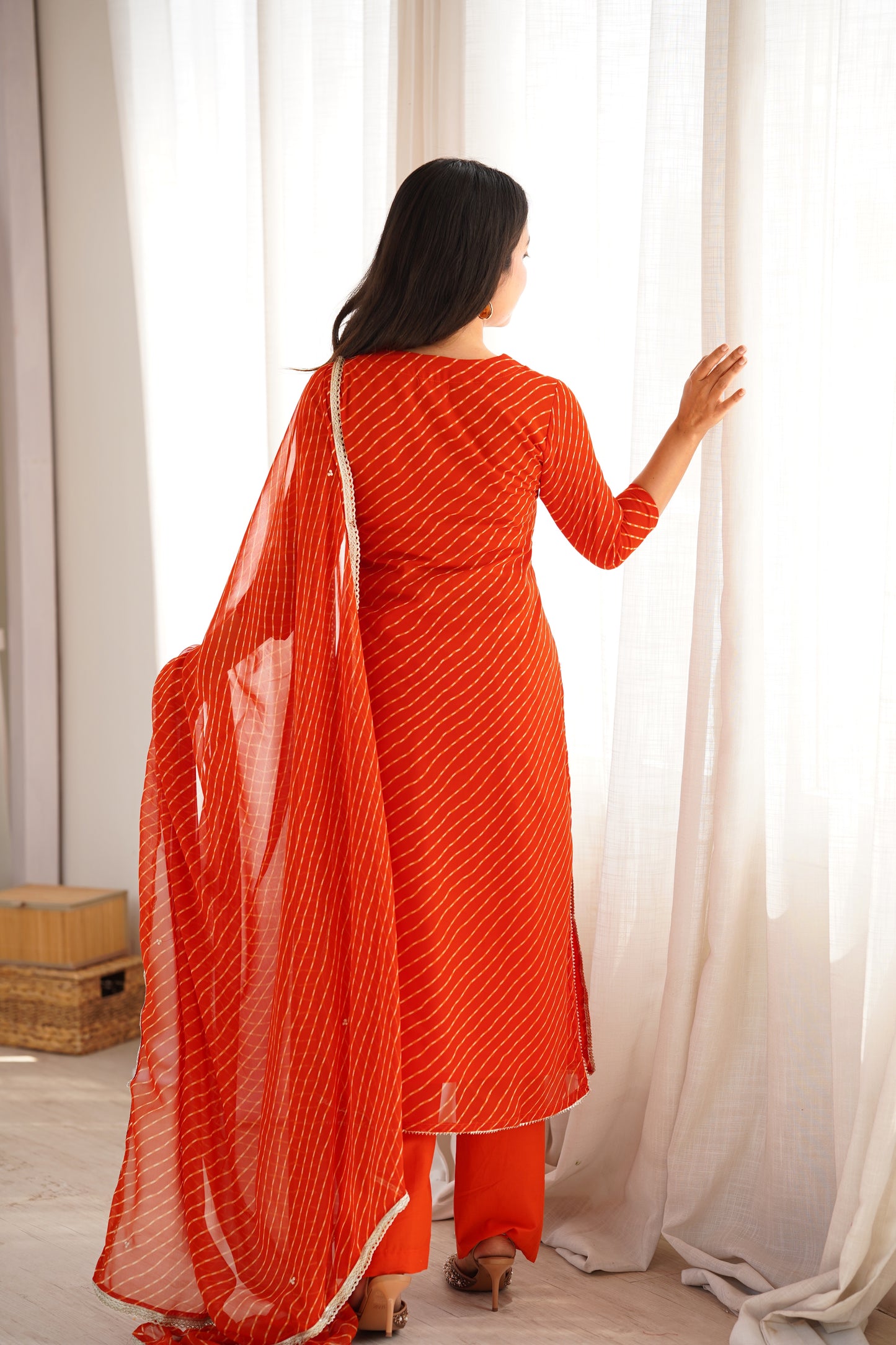 Arti Rust Orange Handwork Leheriya Suit Set