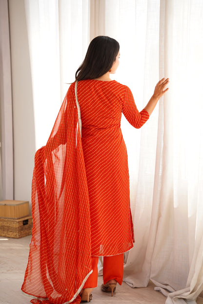 Arti Rust Orange Handwork Leheriya Suit Set