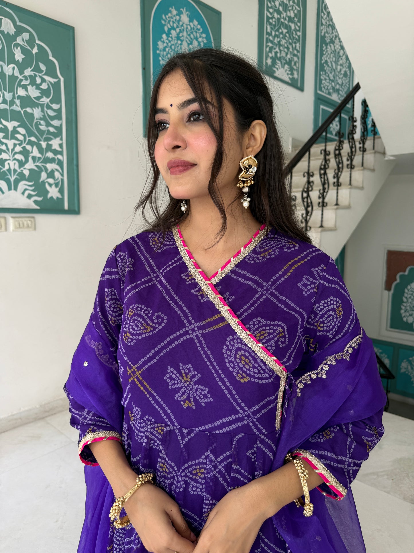 Ruhee Purple Bandhani Anarkali Set