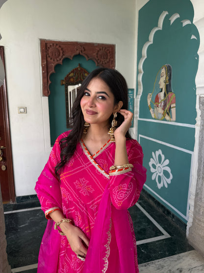 Ruhee Pink Bandhani Anarkali Set