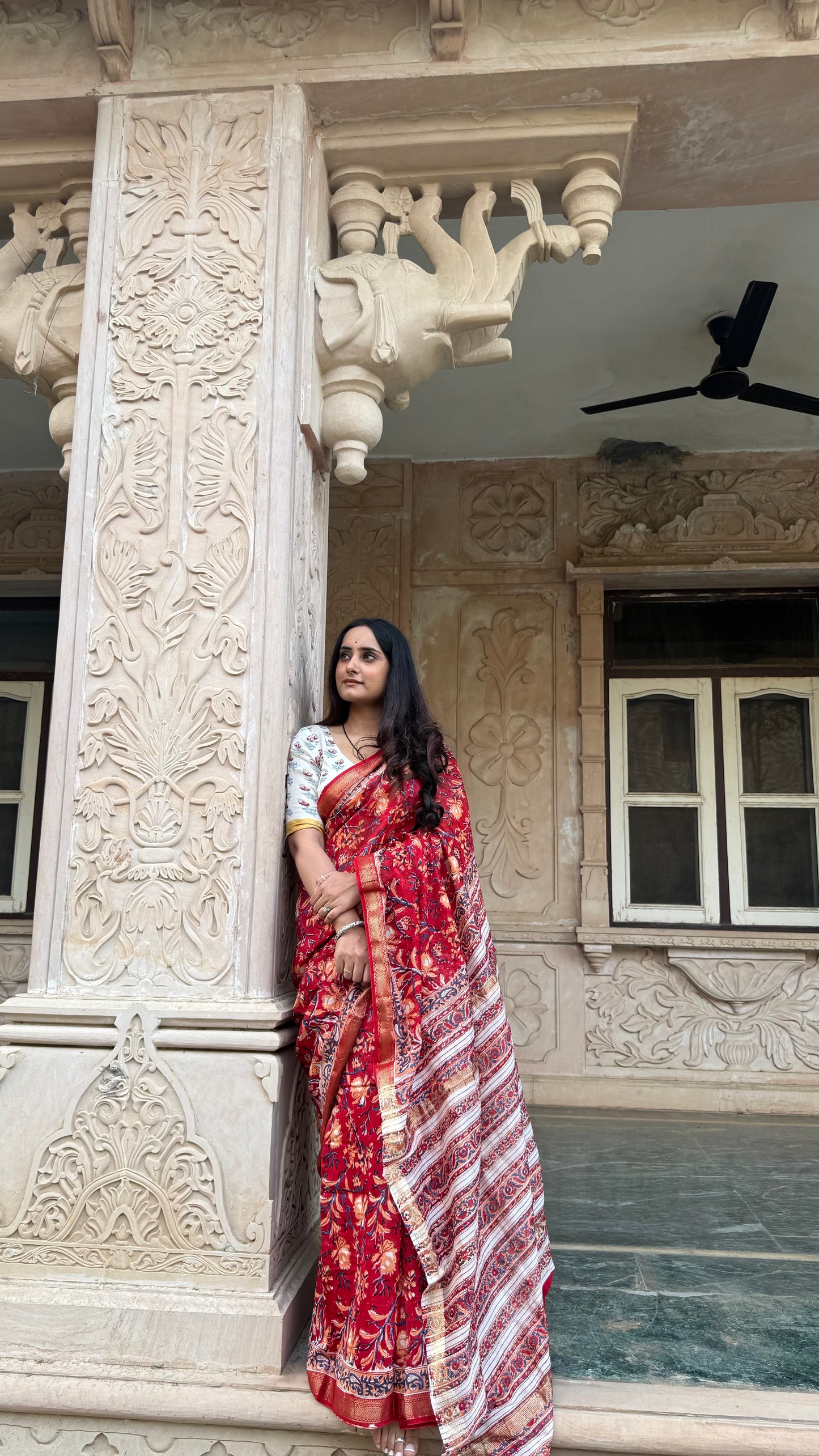 Sindoor Handblock Maheshwari Saree (Teerth By Amaanyaa)