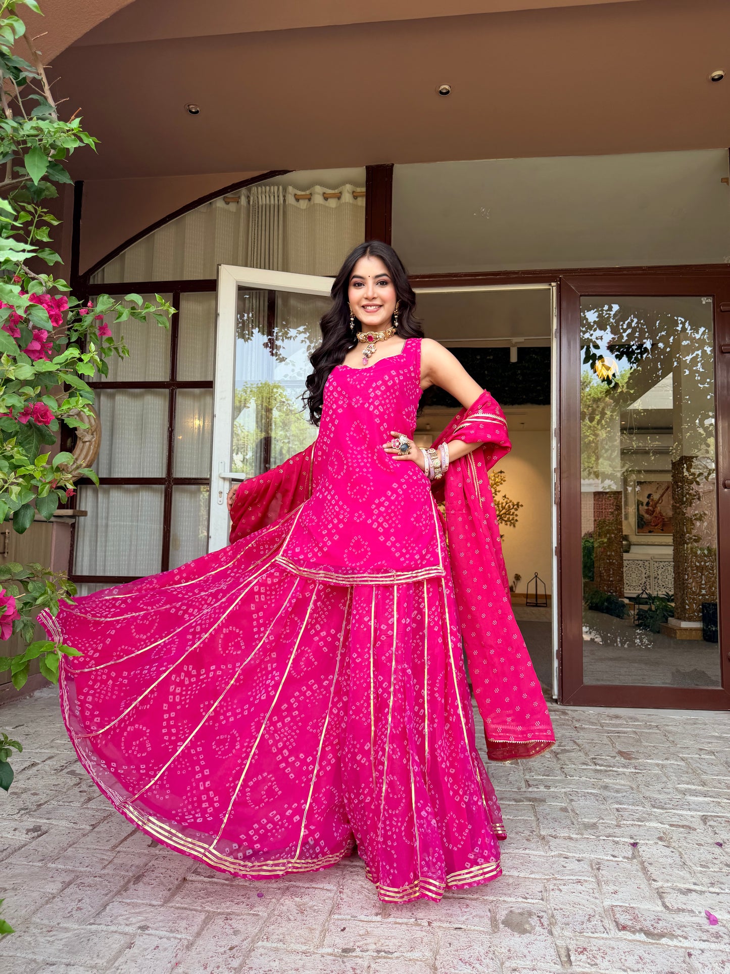 Kumkum Pink Bandhani Sharara Set