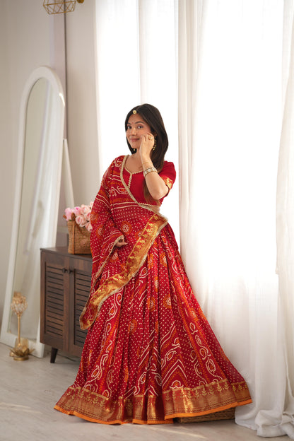 Falguni Red Bandhani Lehenga