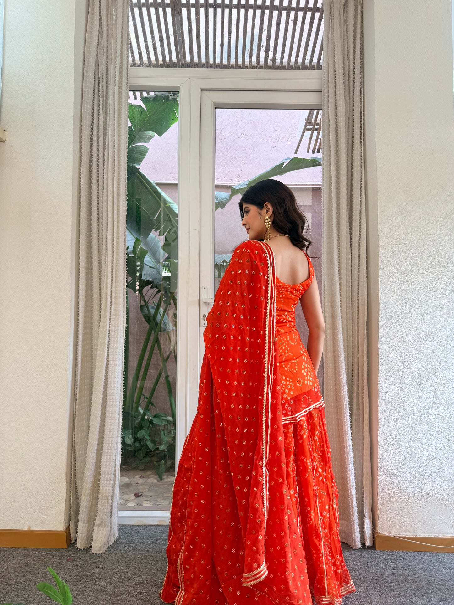 Kumkum Orange Bandhani Sharara Set