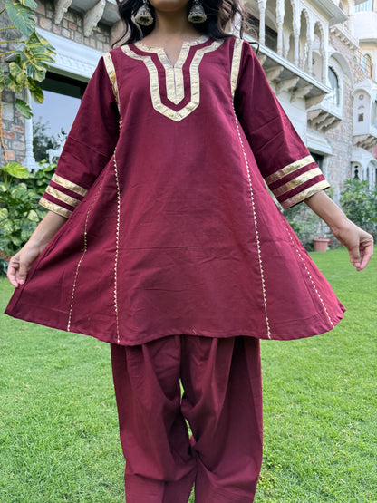 Shivli Maroon Cotton Farshi Set