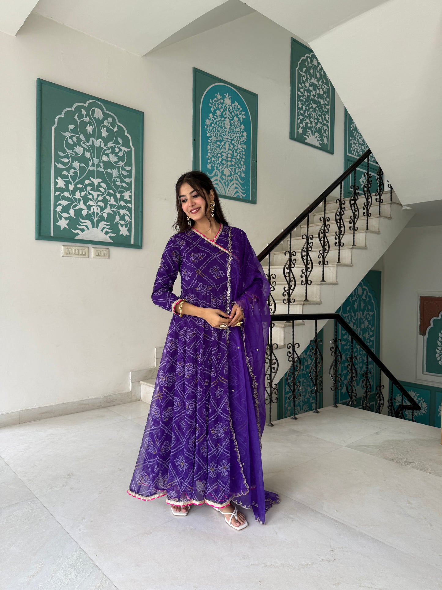 Ruhee Purple Bandhani Anarkali Set