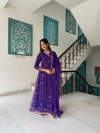 Ruhee Purple Bandhani Anarkali Set