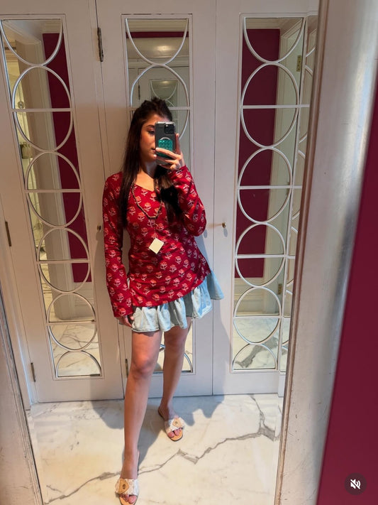 Sukh Red Handblock Cotton Kurti