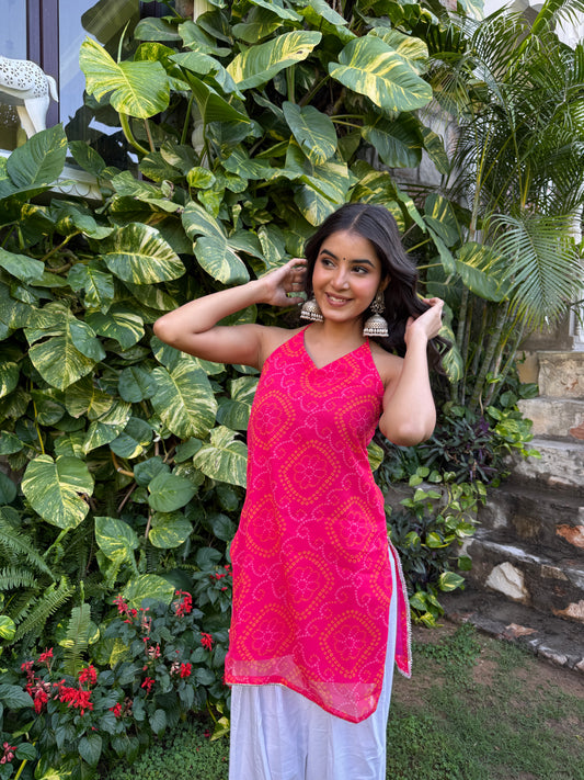 Teena Pink Bandhani Kurti