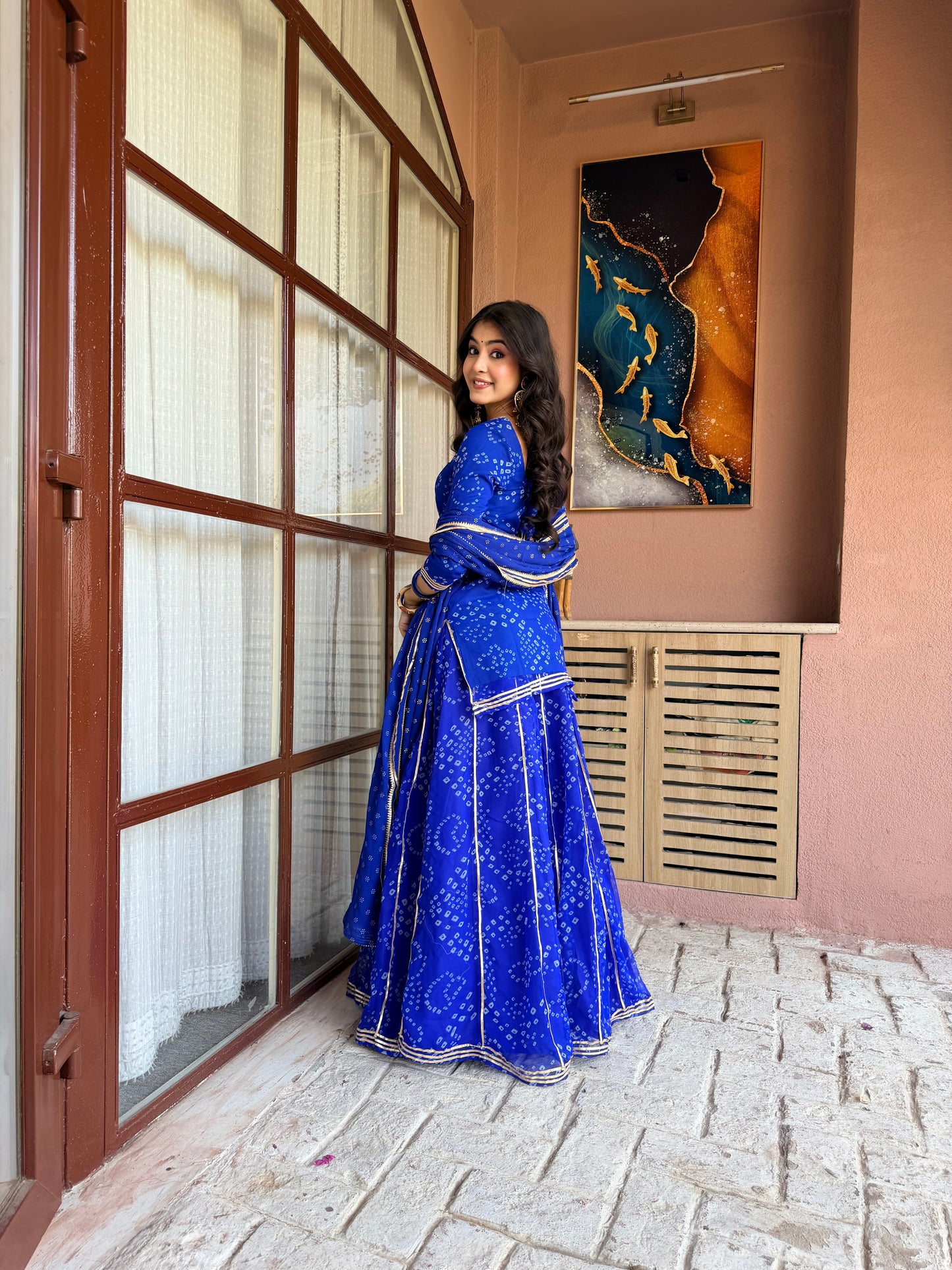Kumkum Blue Bandhani Sharara Set