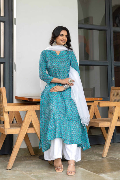 Kimaya Dabu Slub Cotton kali Kurta Set