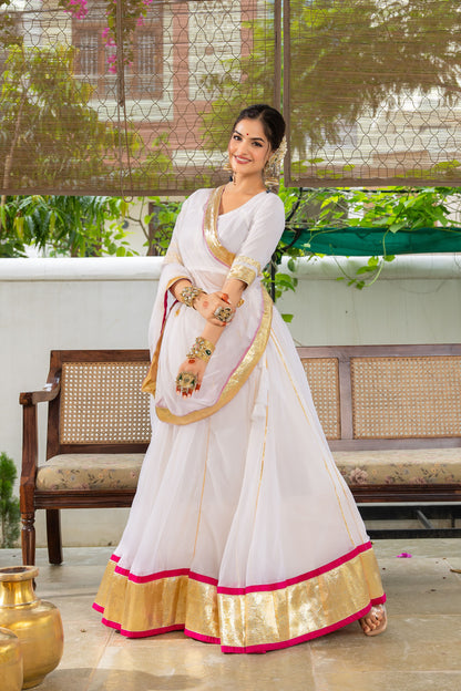 Hansini White Pink Lehenga Set