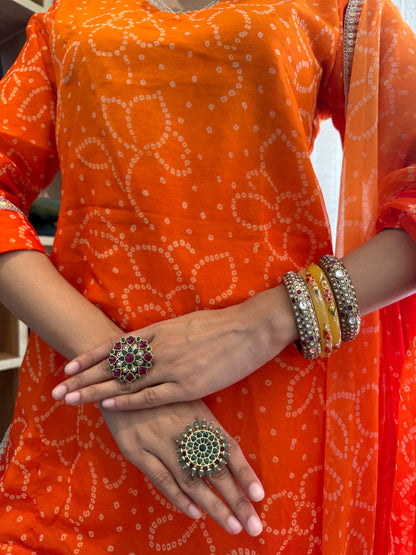 Pranjali Orange Bandhani Kurti Palazzo Set
