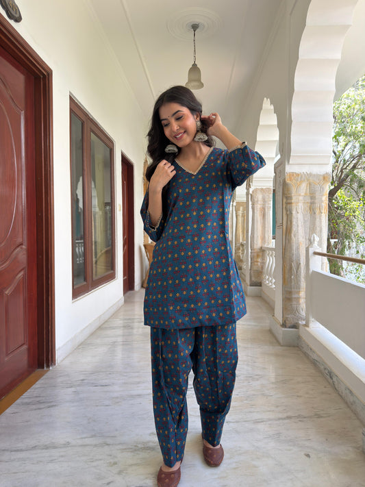 Roopam Blue Cotton Farshi Set
