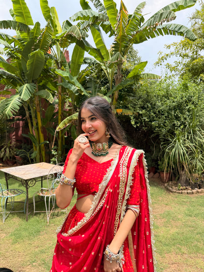 Niti Red Bandhani Lehenga
