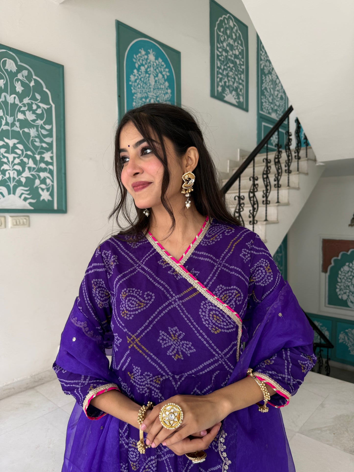 Ruhee Purple Bandhani Anarkali Set