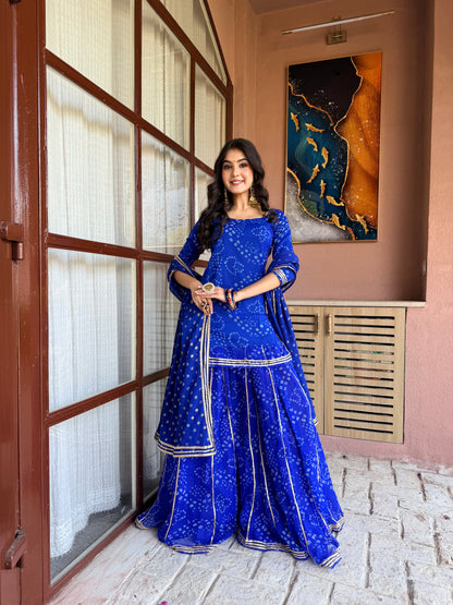 Kumkum Blue Bandhani Sharara Set