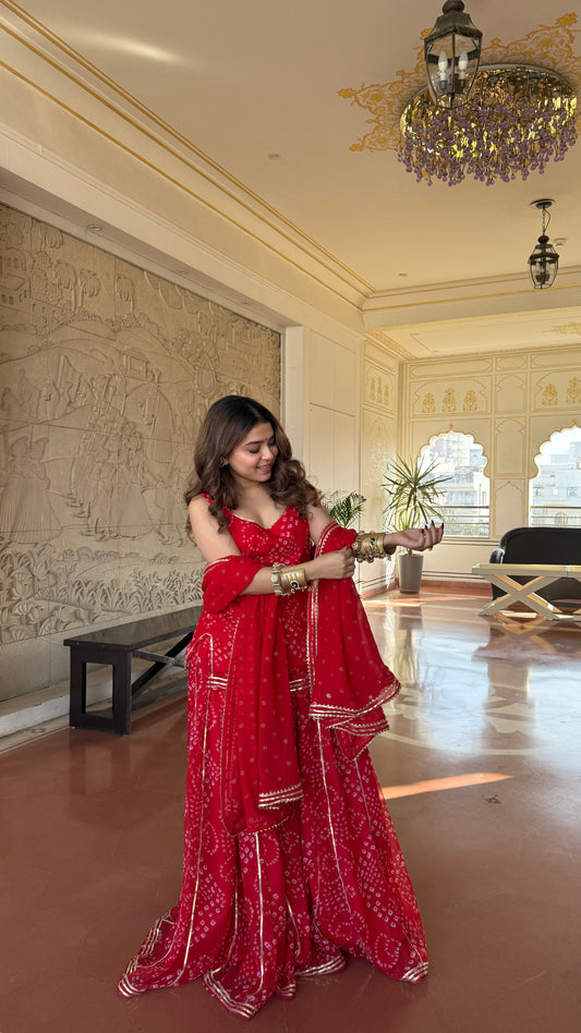 Kumkum Red Bandhani Sharara Set