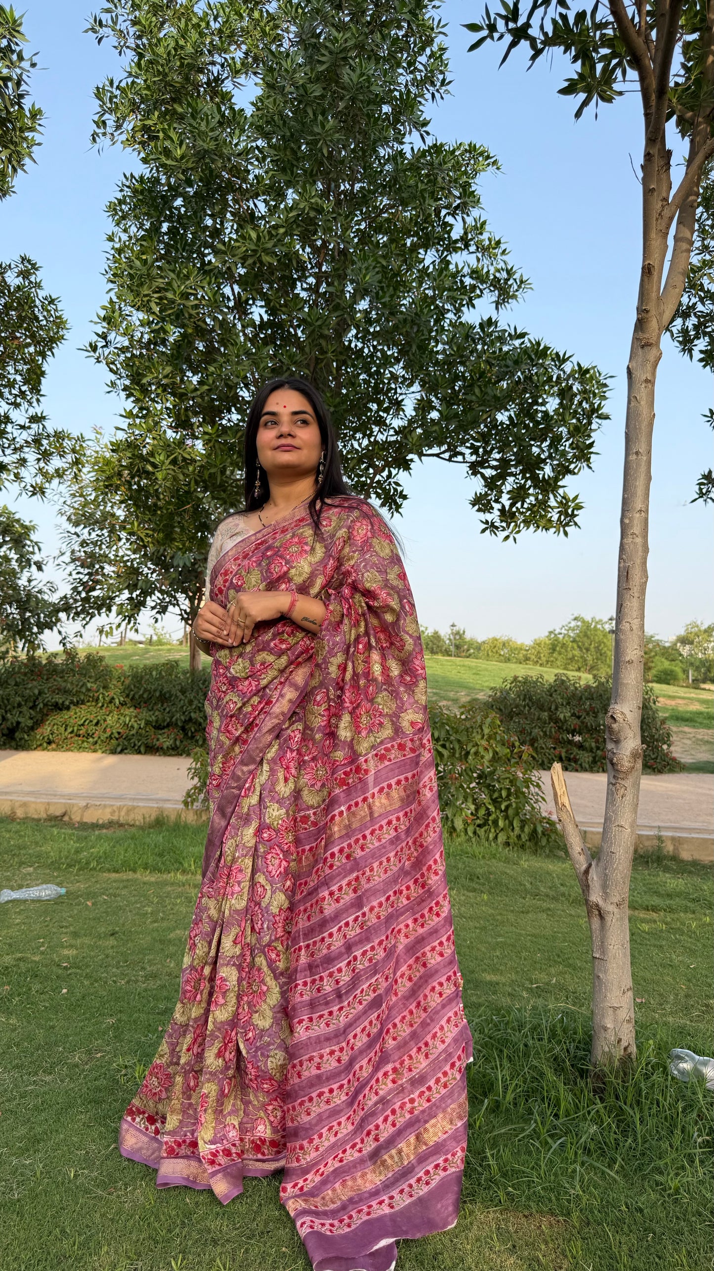 Purple Handblock Maheshwari Saree (Teerth By Amaanyaa)