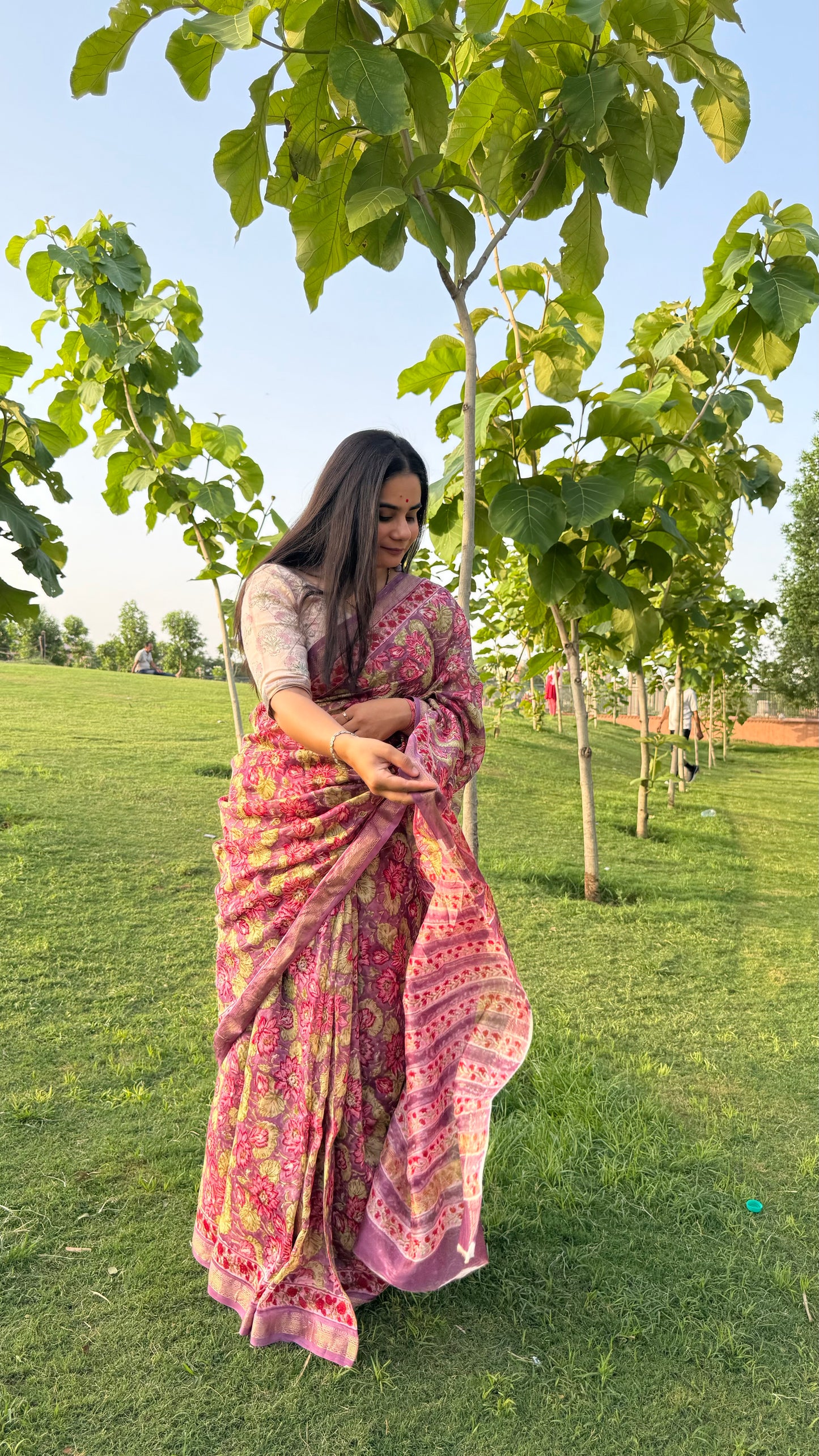 Purple Handblock Maheshwari Saree (Teerth By Amaanyaa)