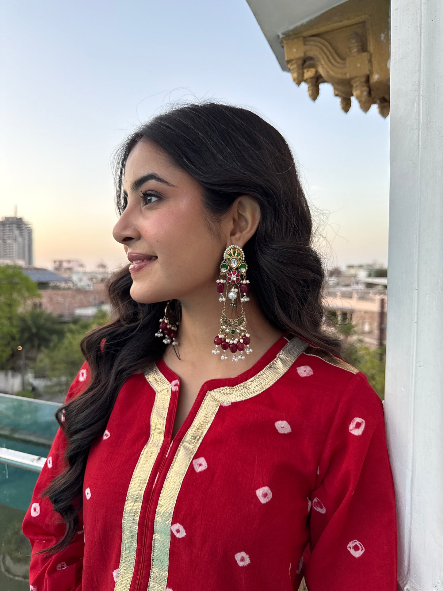 Mannat Red Bandhani Farshi Set