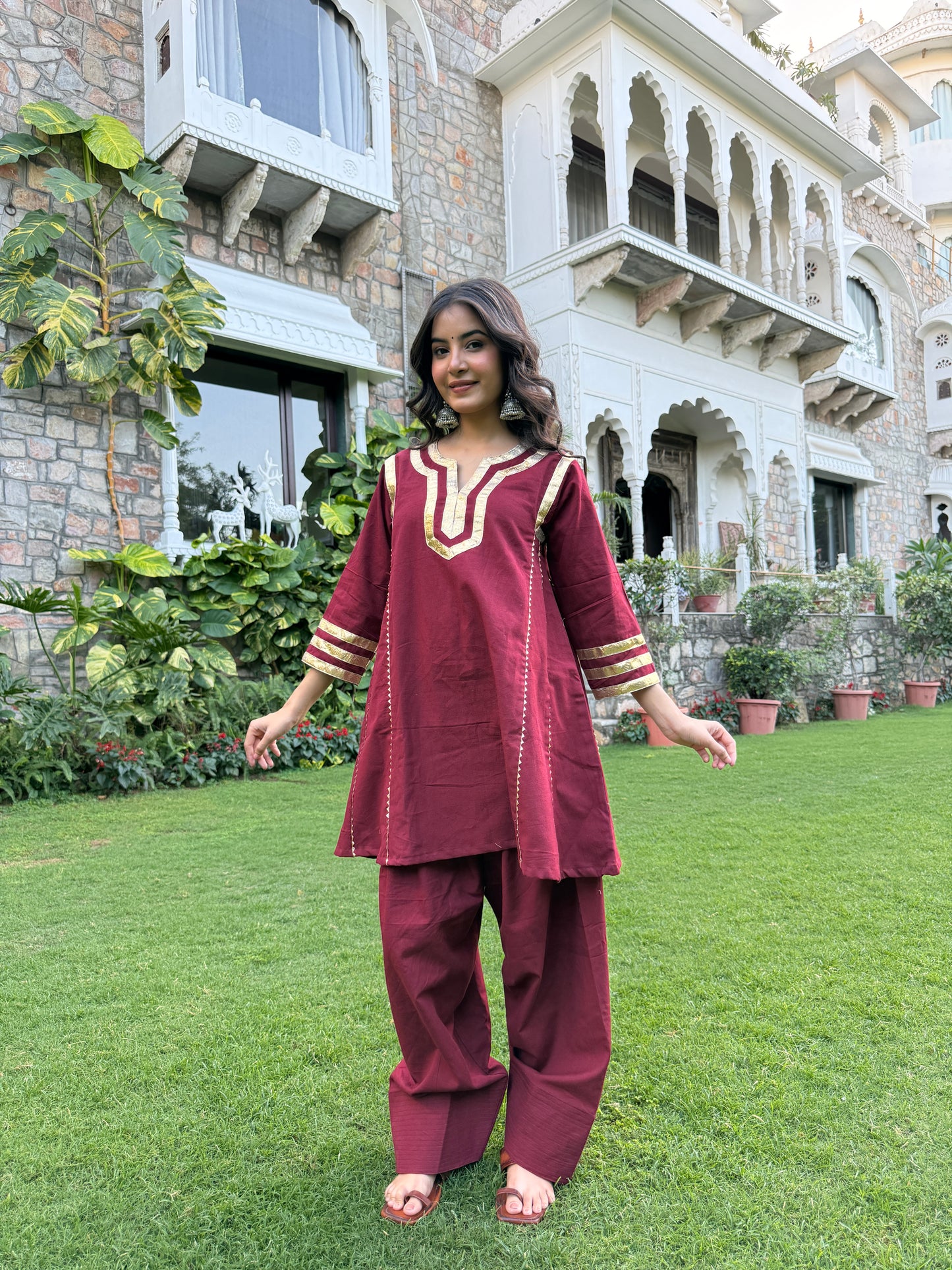 Shivli Maroon Cotton Farshi Set