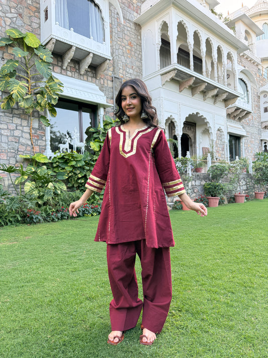 Shivli Maroon Cotton Farshi Set