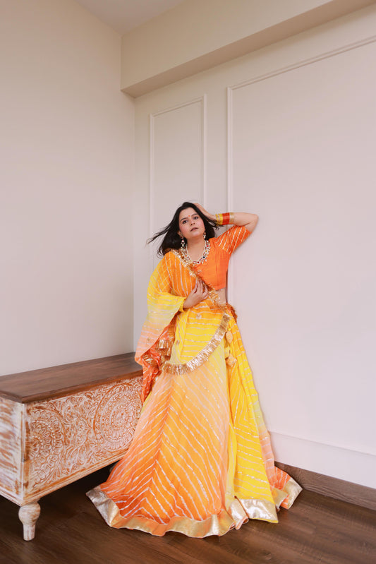 Meera Yellow Leheriya Lehenga