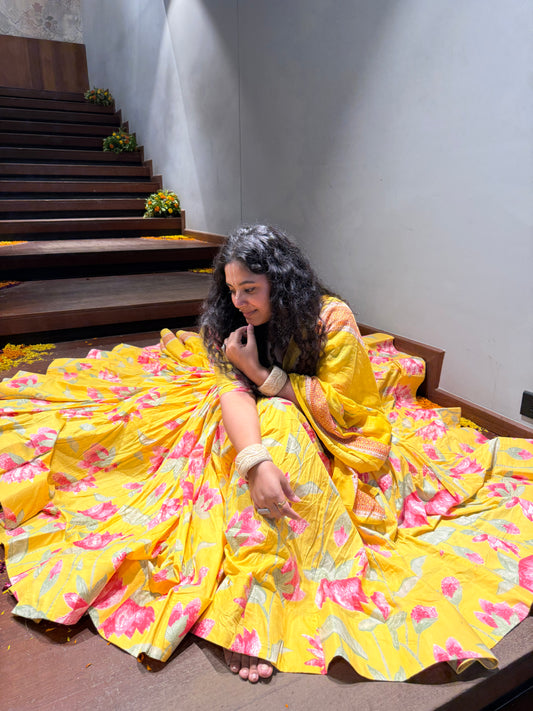 Tulika Yellow Cotton Lehenga