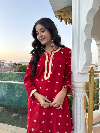 Mannat Red Bandhani Farshi Set