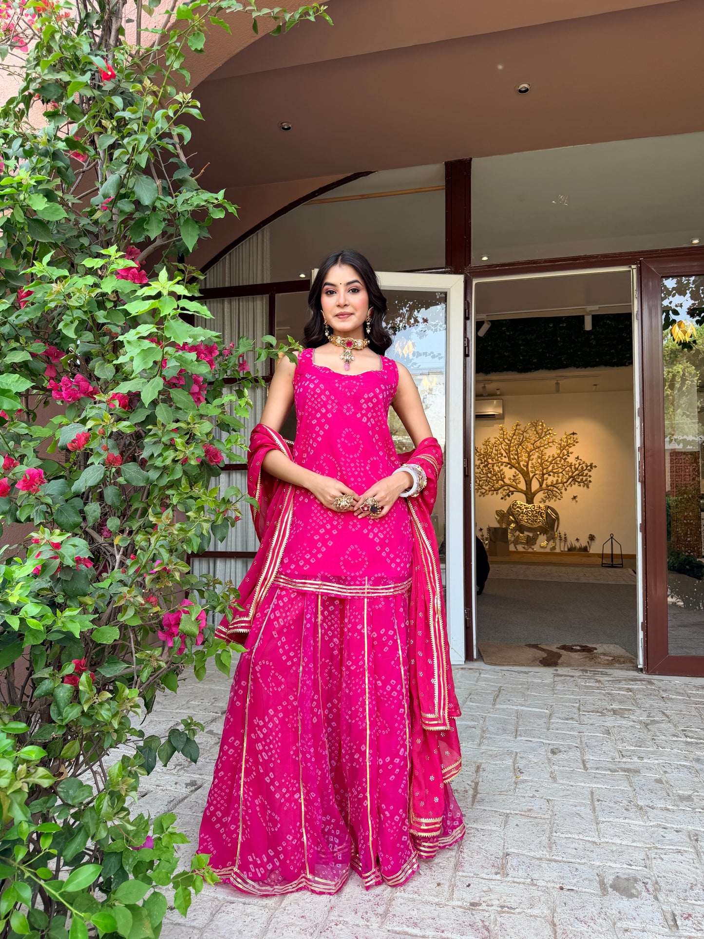 Kumkum Pink Bandhani Sharara Set